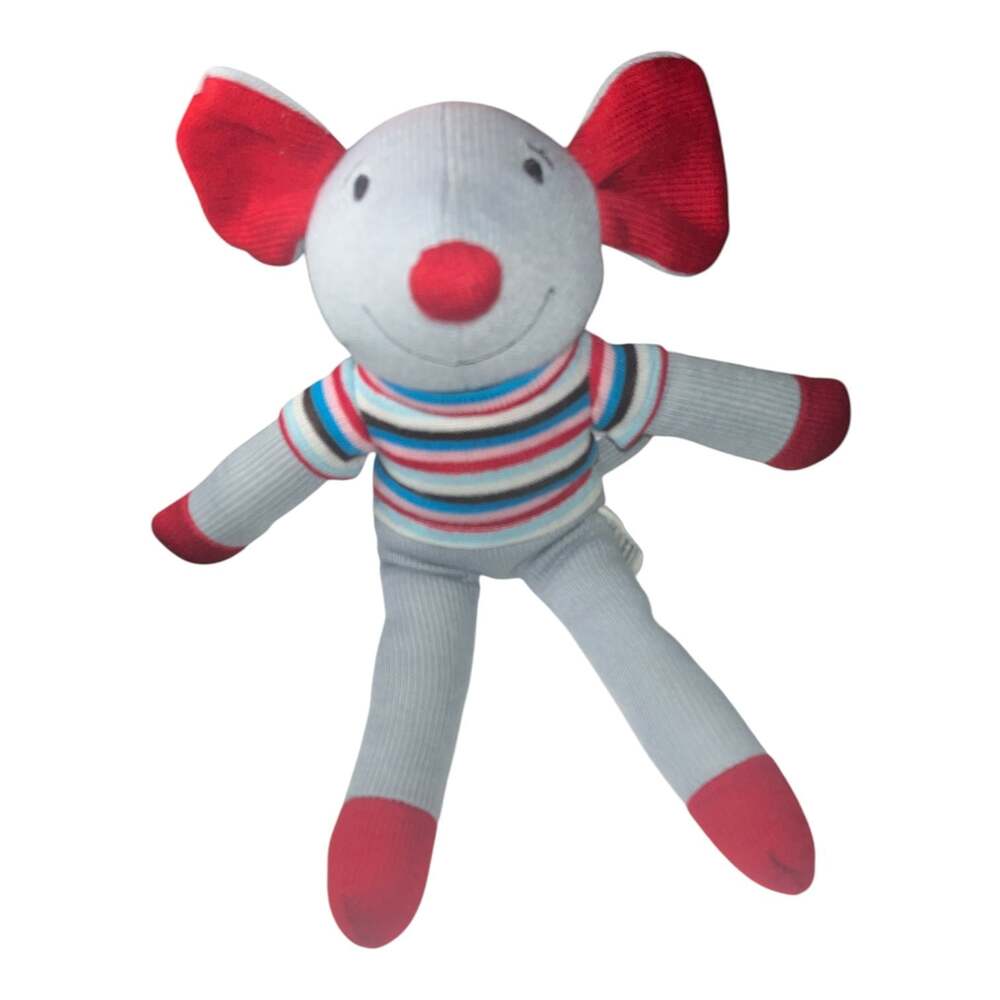 Dan Dee Collector's Choice Gray Knitted Sock Mouse Plush with Striped Shirt